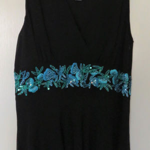 Karen Kane Black Silk Beaded Party Top